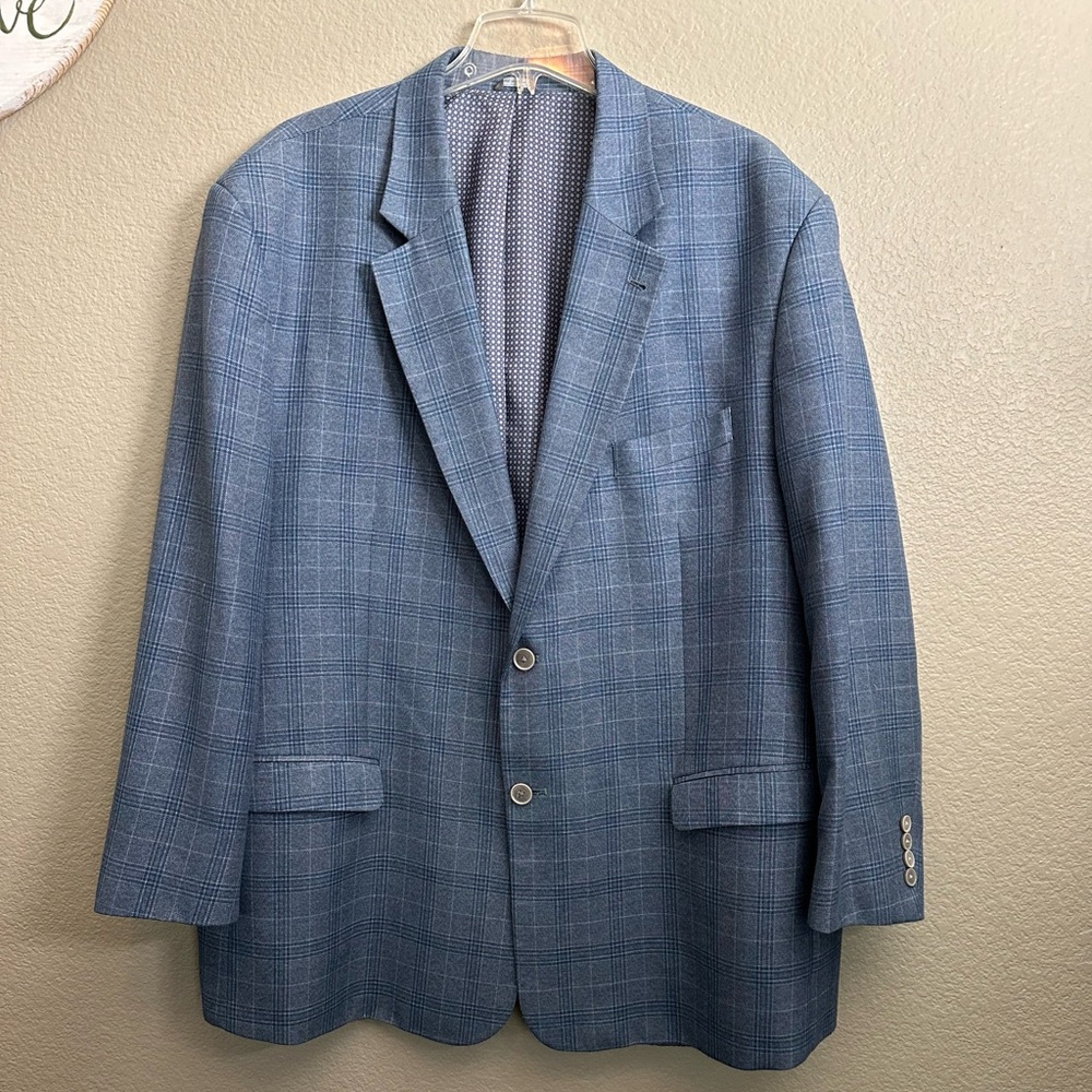 Oak Hill Classic Blue Plaid Sport Coat with Notched Lapels